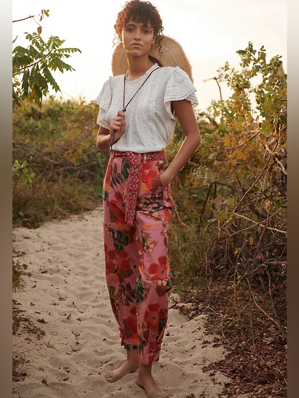 FARM Rio X Anthropologie Esperanza Pants in BLACK Tropical Print